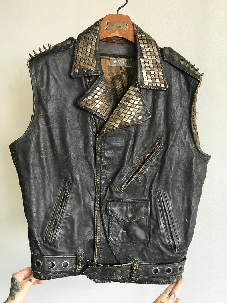 Vintage Aviation Leather Biker Vest