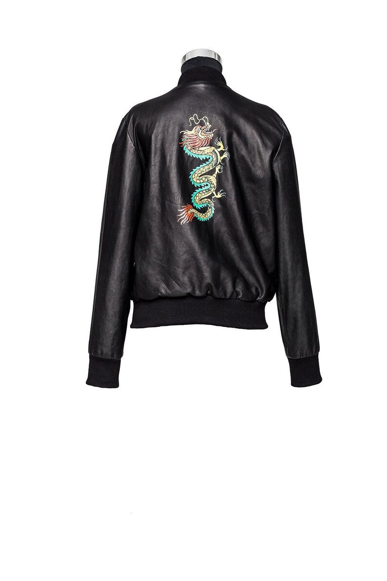 Womens Hand Painted Dragon and Koi Leather Bomber