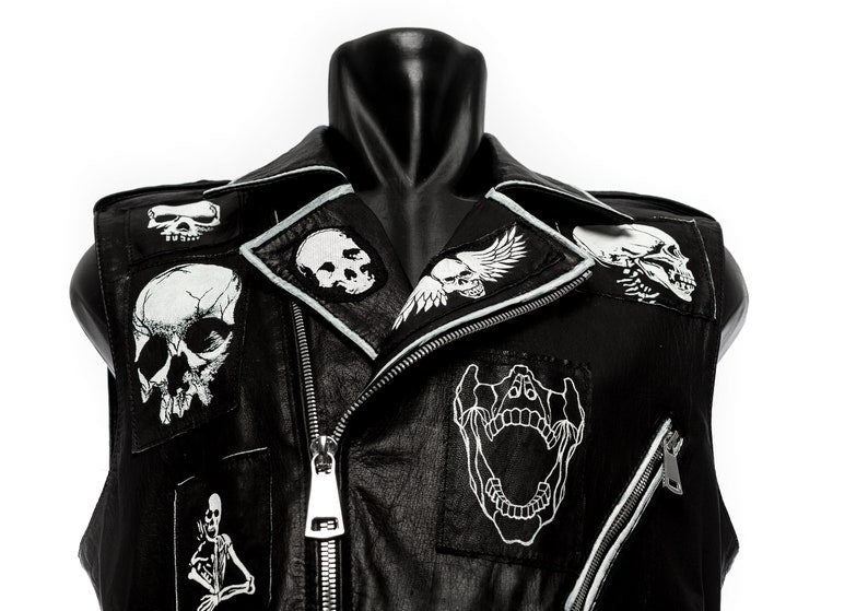 Black and White Punk Skull Leather Biker Vest
