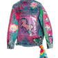 Sparkleberry Unicorn Mix Tape Acid Wash Boxy Denim Jacket with Neon Rainbow Tie Dyed Bandana