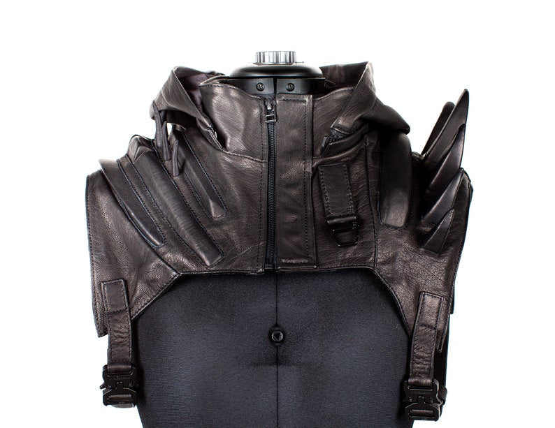 Sole Defender Leather Hood with Spiked Epaulettes