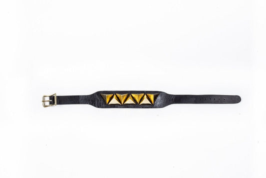 Elevated Pyramid Gold Scheme Brass Leather Choker