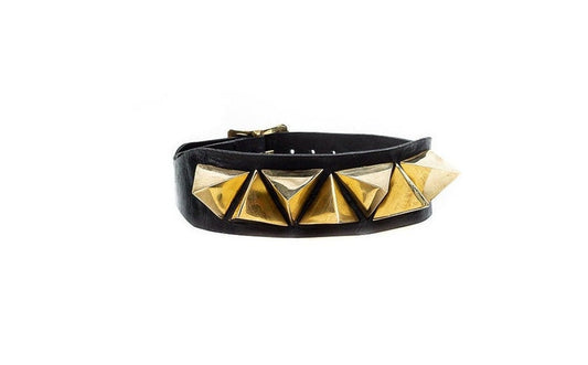 Elevated Pyramid Gold Scheme Brass Leather Choker