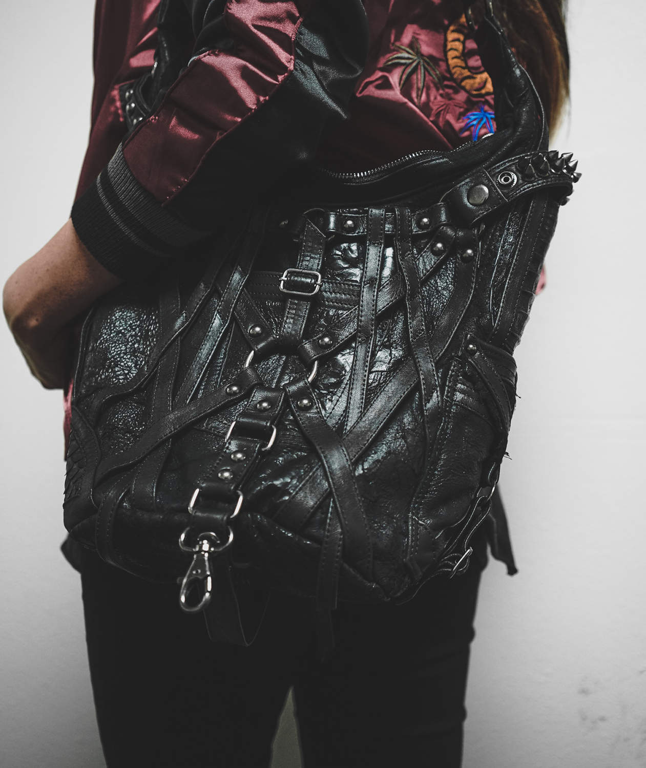 Mini RAGE CAGE Black Leather Hobo Shoulder Bag by Jungle Tribe