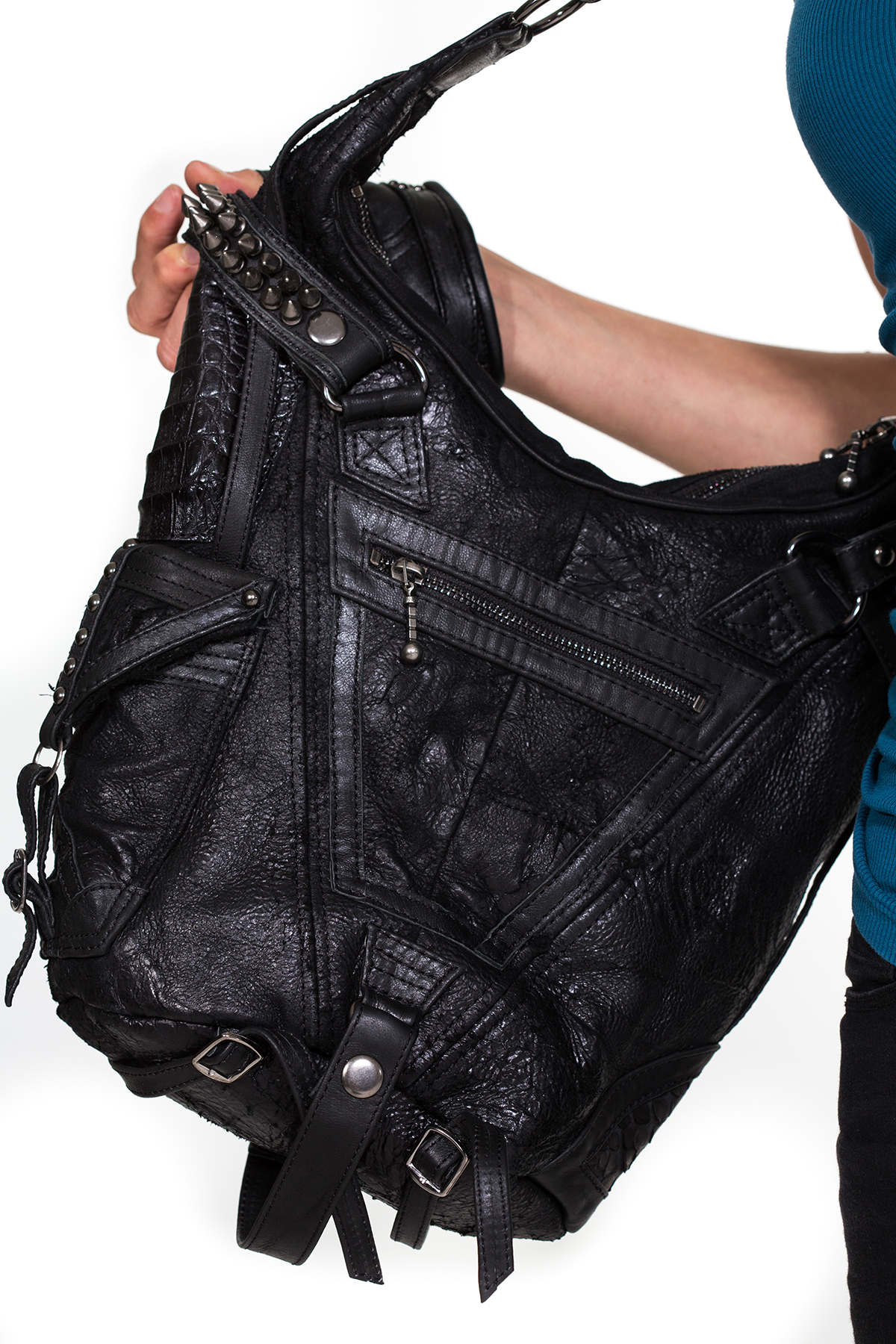 Mini RAGE CAGE Black Leather Hobo Shoulder Bag by Jungle Tribe