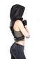 NINJA KOMBAT Techwear Hood Crop Top Vest in Black Leather