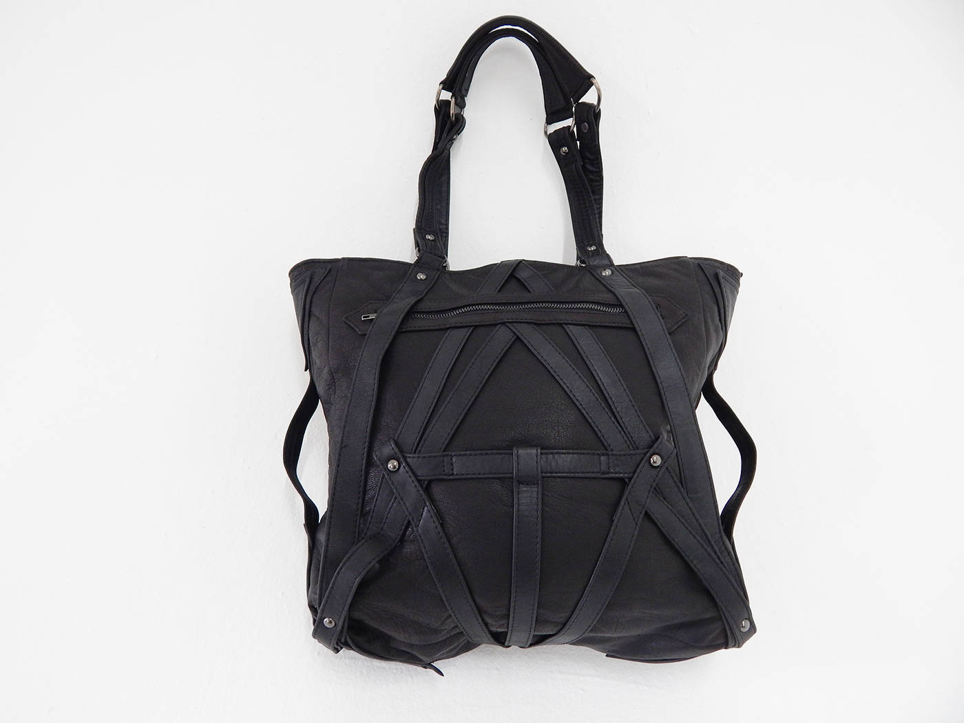 RAGE CAGE Black Large Leather Tote Bag