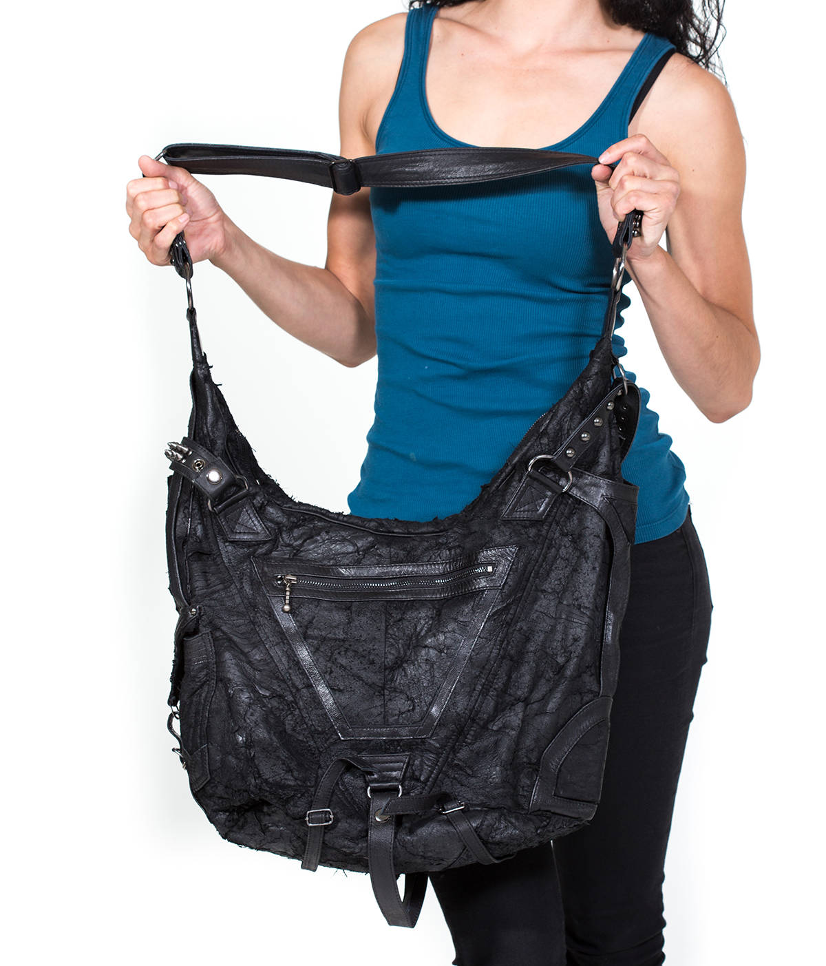 RAGE CAGE Black Leather Large Hobo Bag