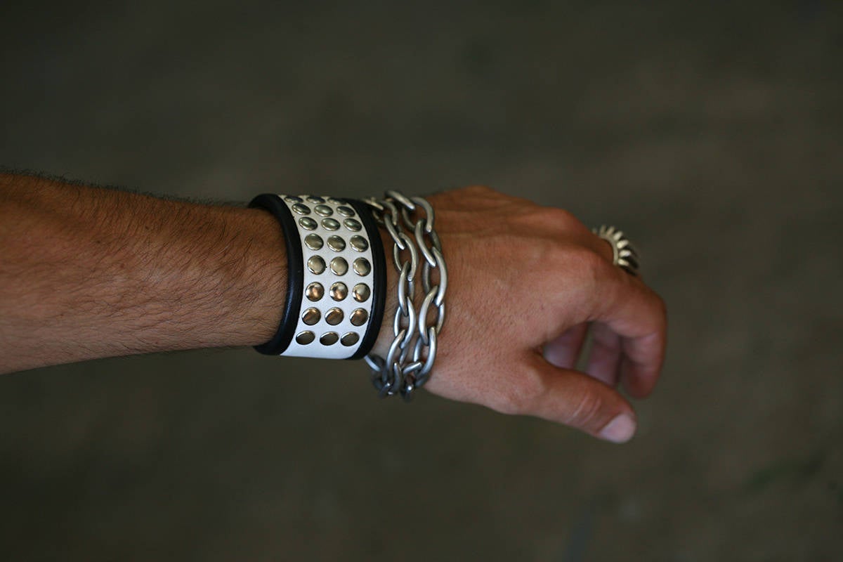 HIGH CONTRAST Black and White Punk Rock Leather Studded Cuff