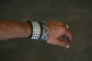 HIGH CONTRAST Black and White Punk Rock Leather Studded Cuff