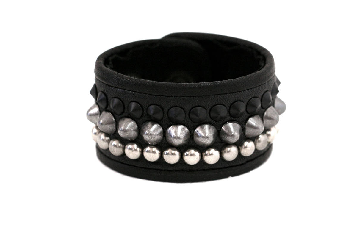 GRADATION Black Leather Metal Studded Punk Cuff Bracelet
