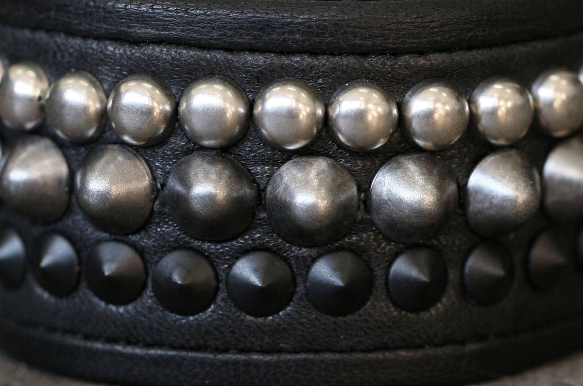 GRADATION Black Leather Metal Studded Punk Cuff Bracelet