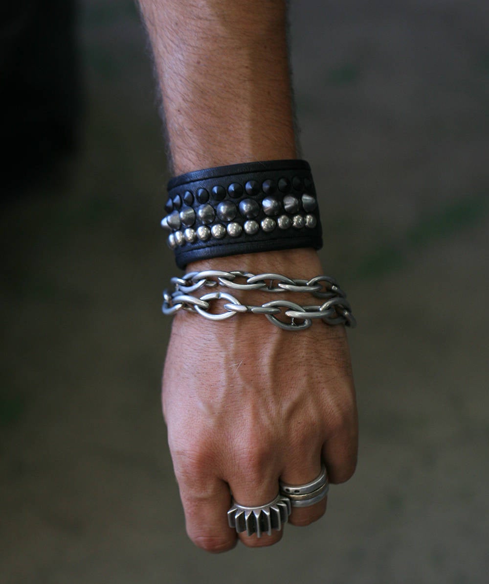 GRADATION Black Leather Metal Studded Punk Cuff Bracelet