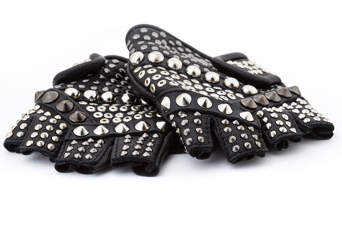 Blam Rock Black Leather Studded Fingerless Gloves