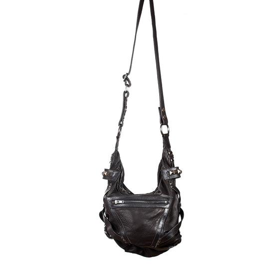 SHARK BITE Black Leather Convertible Bucket Hobo and Top Handle Bag