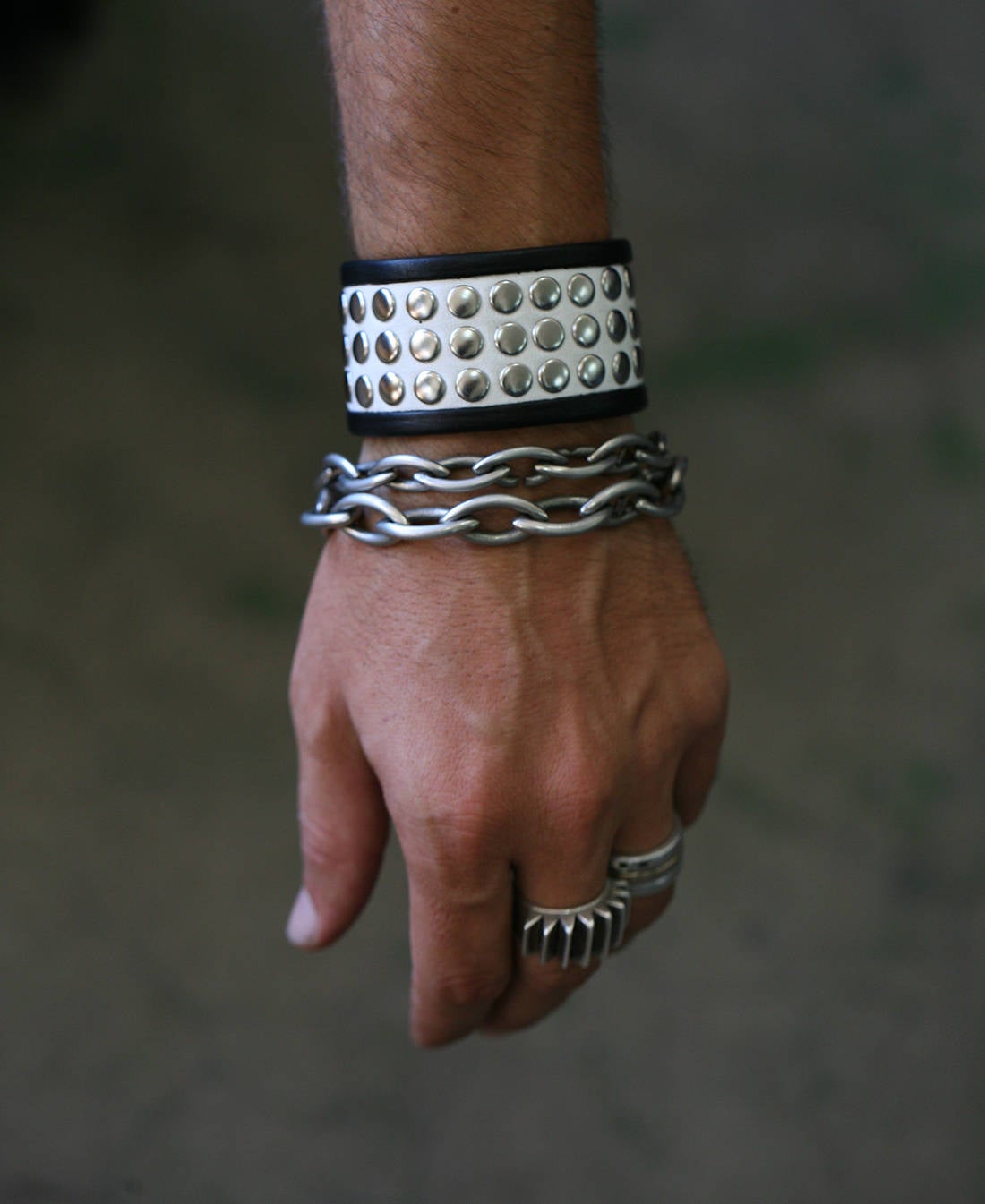 HIGH CONTRAST Black and White Punk Rock Leather Studded Cuff