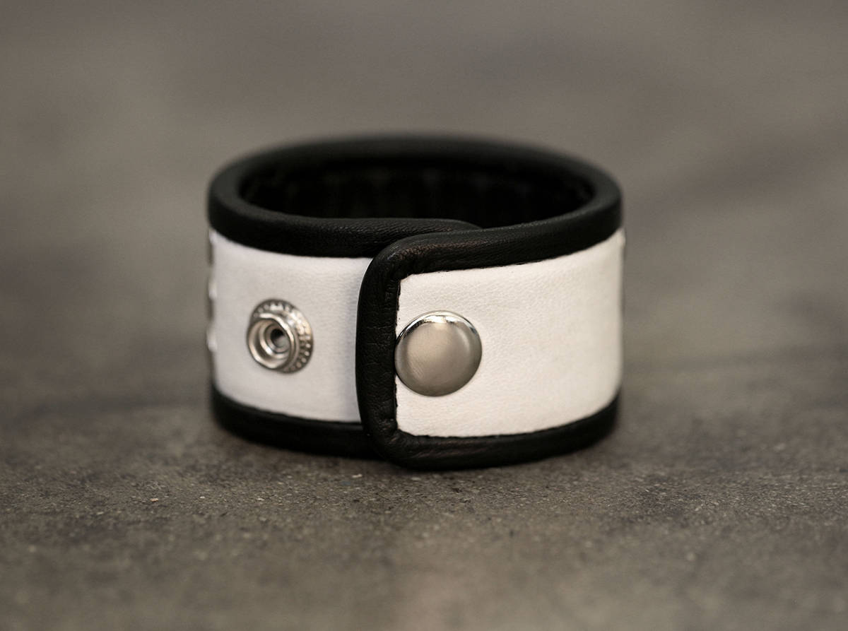 HIGH CONTRAST Black and White Punk Rock Leather Studded Cuff