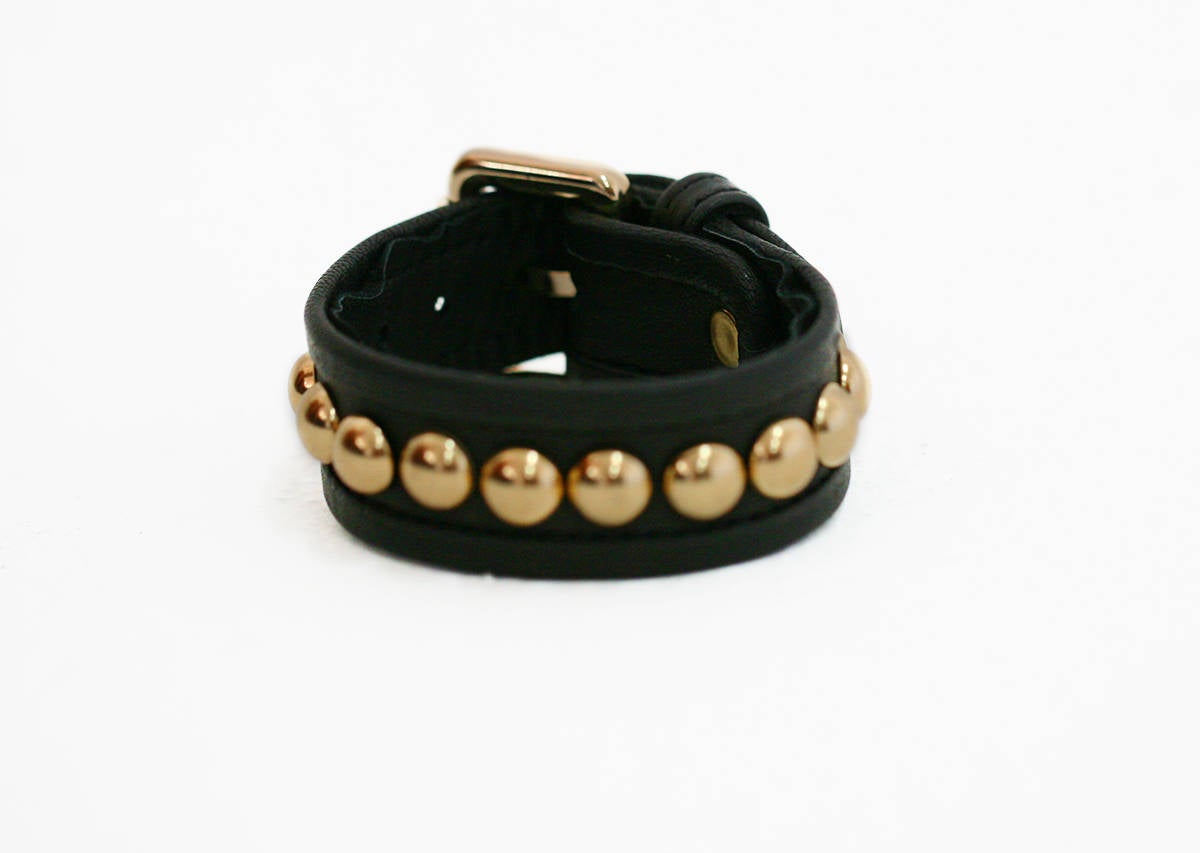 GOLDIE BACKSTAGE Black Punk Rock Leather Cuff Bracelet with Brass Studs