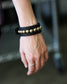 GOLDIE BACKSTAGE Black Punk Rock Leather Cuff Bracelet with Brass Studs