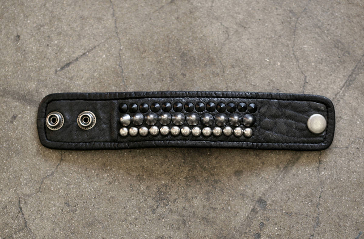 GRADATION Black Leather Metal Studded Punk Cuff Bracelet