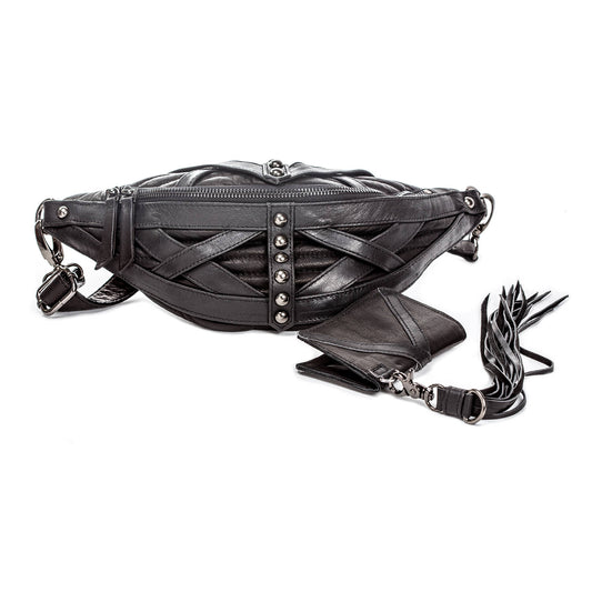 RAGE CAGE Black Leather Fanny Pack
