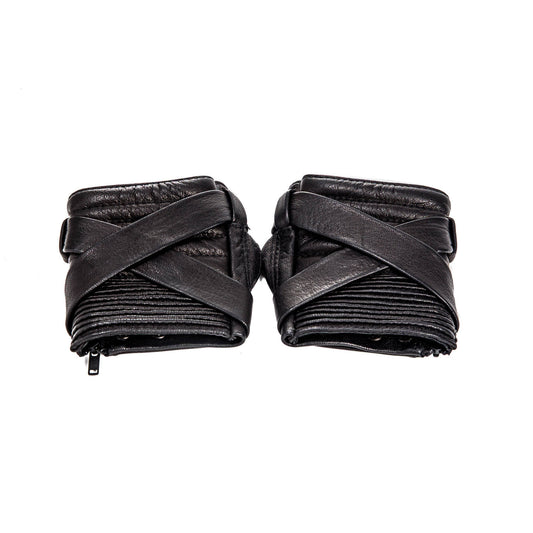 KROSS WRAP KOMBAT Black Fingerless Leather Gloves