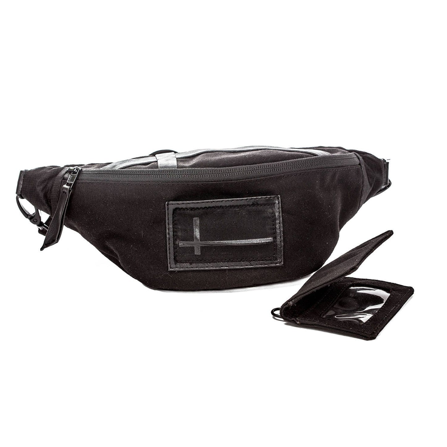 INTERSECTION AGENT Black Canvas Cross Body Mini Messenger Bag and Fanny Pack Passport Holder