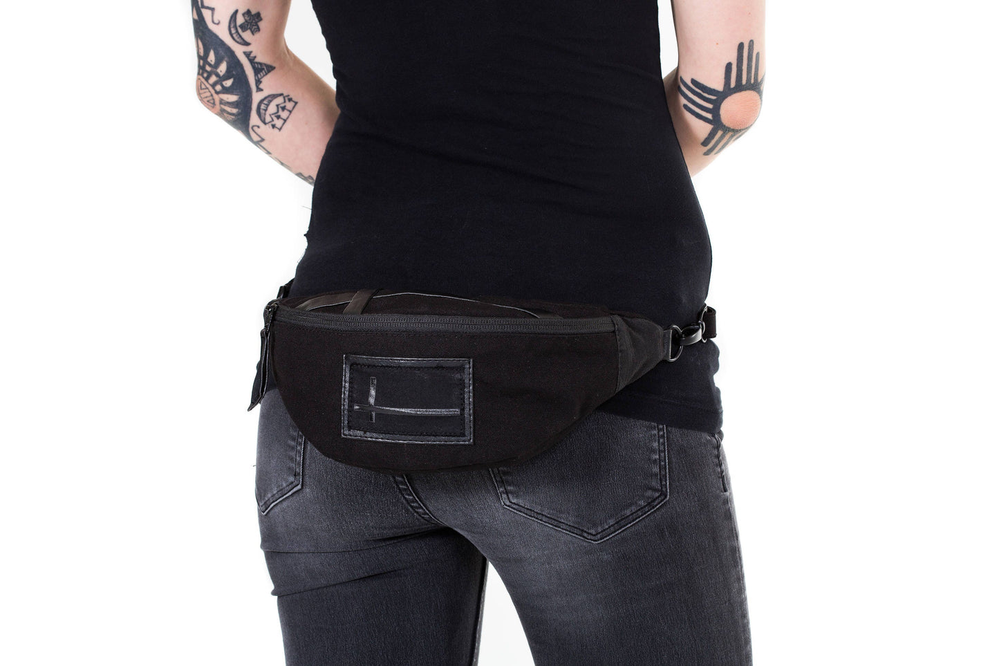 INTERSECTION AGENT Black Canvas Cross Body Mini Messenger Bag and Fanny Pack Passport Holder