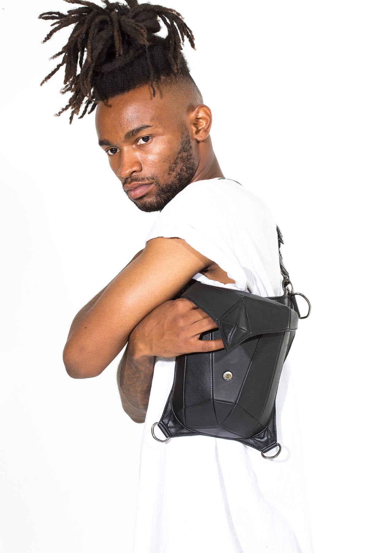 METRIC RAVEN Black Leather Holster Shoulder Backpack and Hip Bag