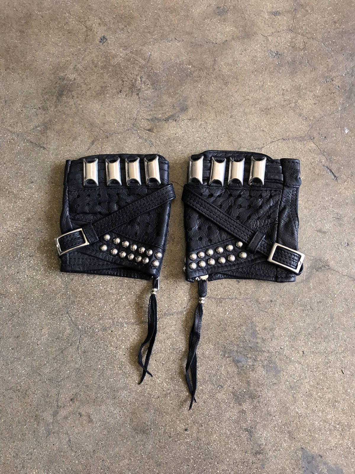 KNUCKLE DUSTER  Black Leather Fingerless Unisex Motorcycle Driving Gloves