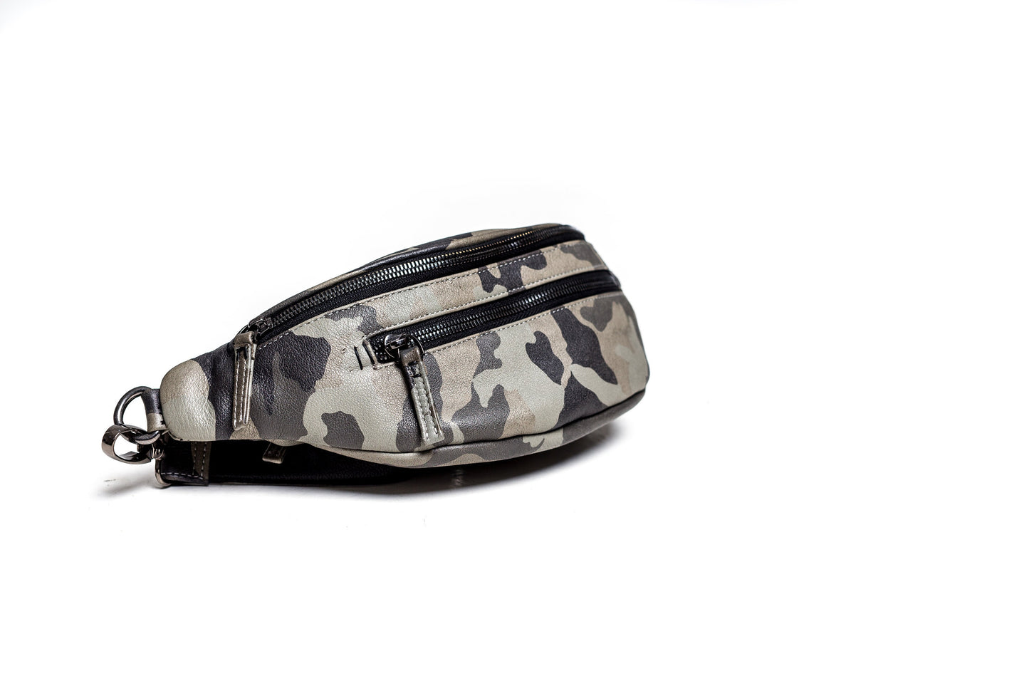 Cities in Dust Stone Grey Camo Leather Fanny Pack Passport Holder