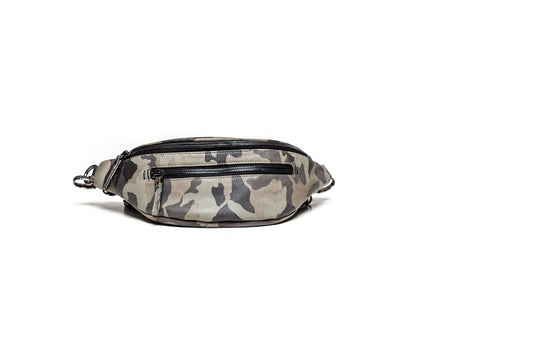 Cities in Dust Stone Grey Camo Leather Fanny Pack Passport Holder