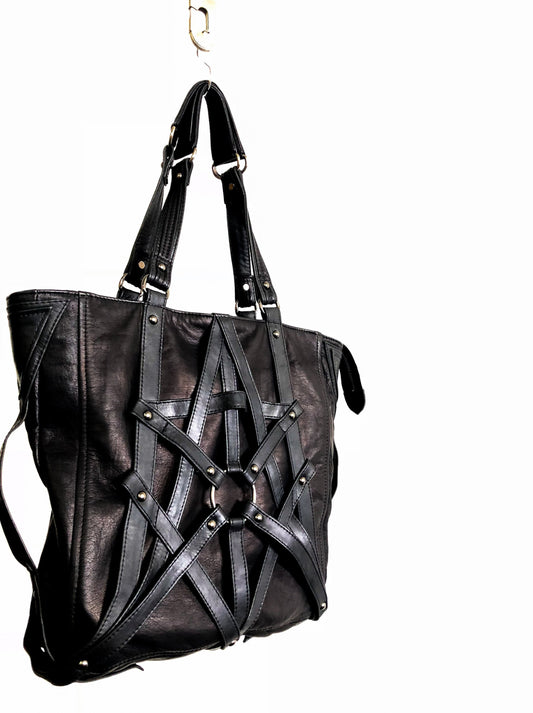 RAGE CAGE Black Large Leather Tote Bag