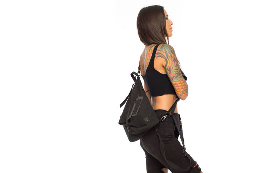 Black Canvas Teardrop Triangle Convertible Backpack