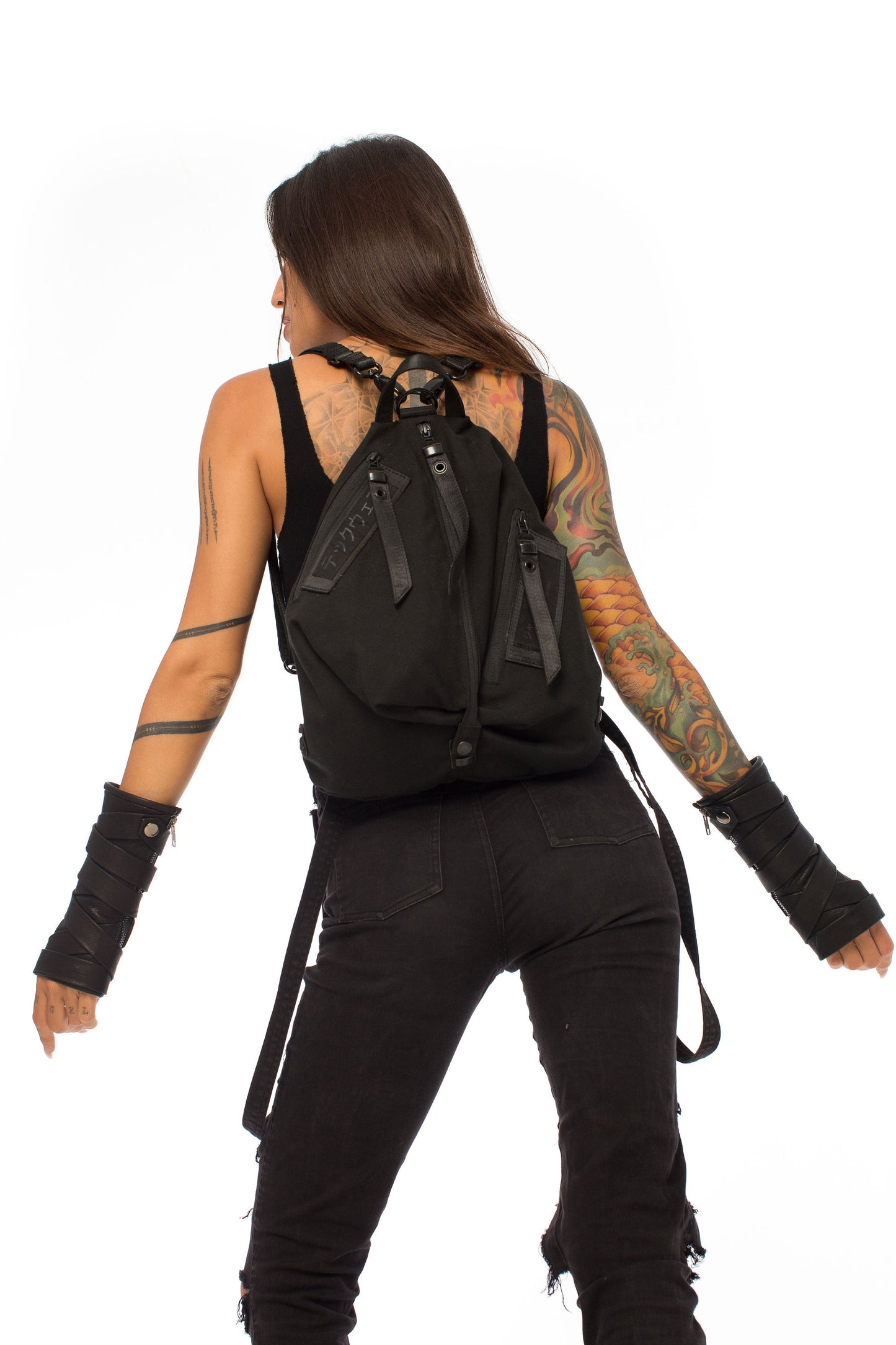 Black Canvas Teardrop Triangle Convertible Backpack