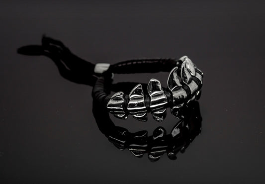 Alien Spine Silver and Black Leather Bracelet