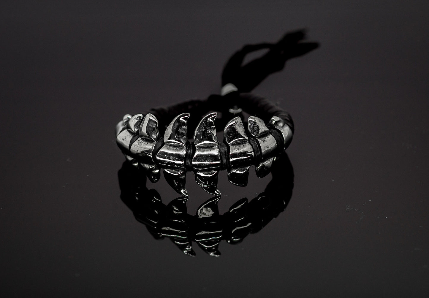 Alien Spine Silver and Black Leather Bracelet