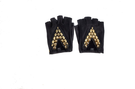 Desert Rider Gold Studded Fingerless Leather Gloves