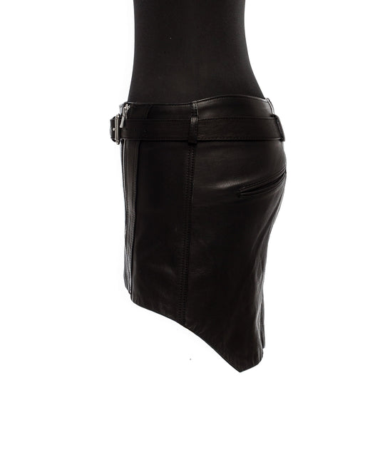 Silver Zipper Hi-Lo Black Leather Mini Skirt