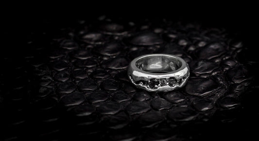 Cracked Earth Meteorite and Diamond Silver Band