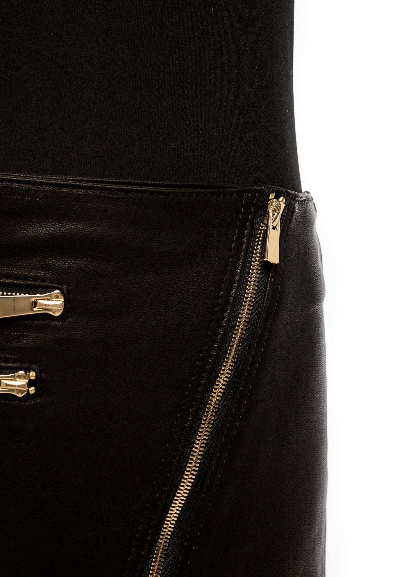 Double Trouble Gold Zippered Leather Moto Hi-Lo Mini Skirt