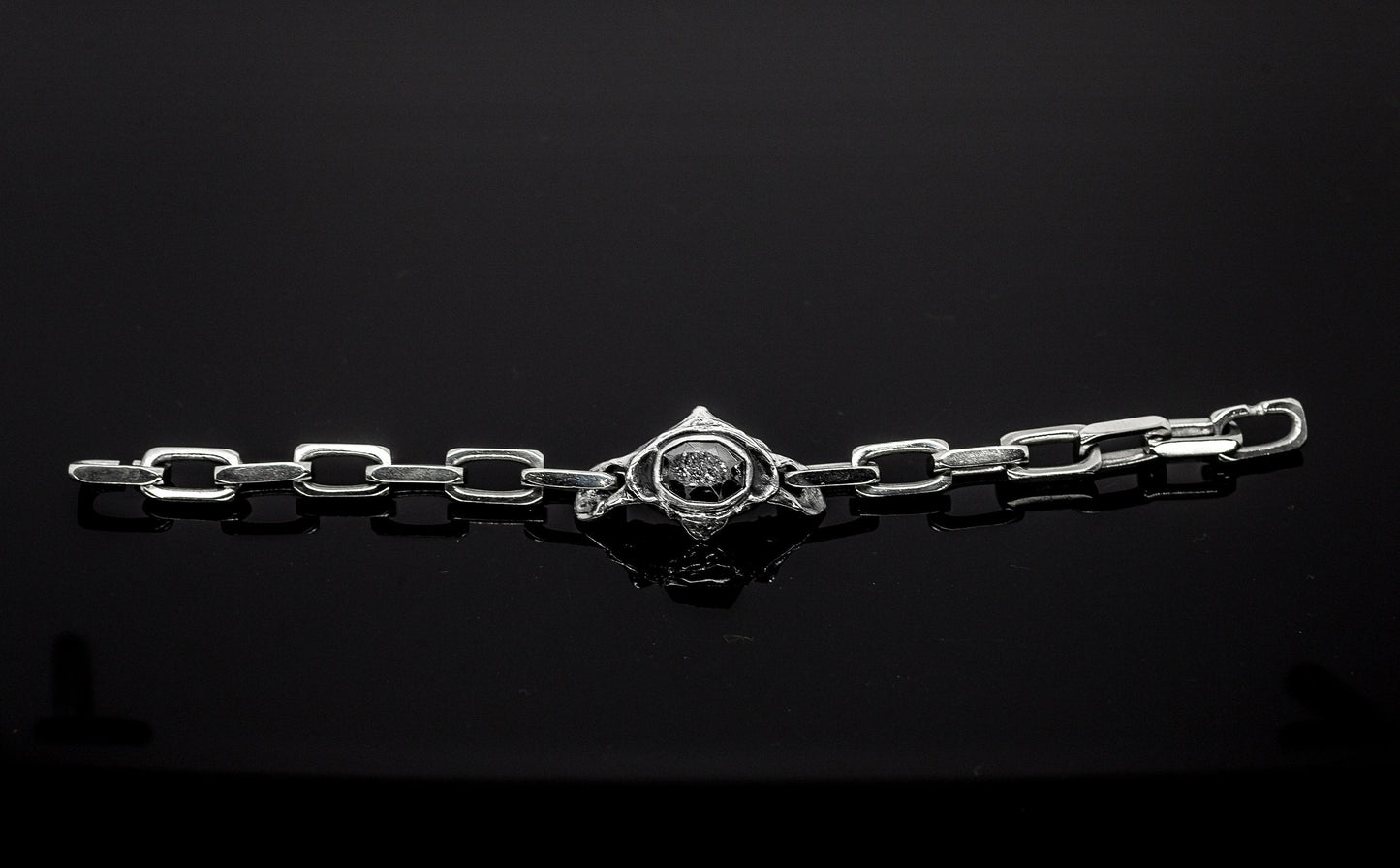 Druzy Crystal Single Vertebrae Silver Chain Bracelet