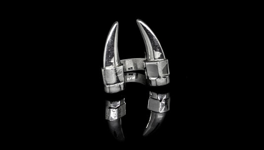 Saber Tusk Druzy Crystal Solid Silver Unisex Ring