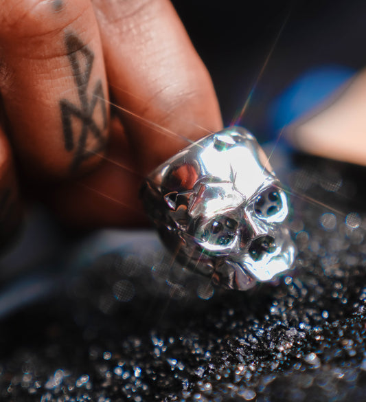 Black Diamond Eye Silver Skull RIng