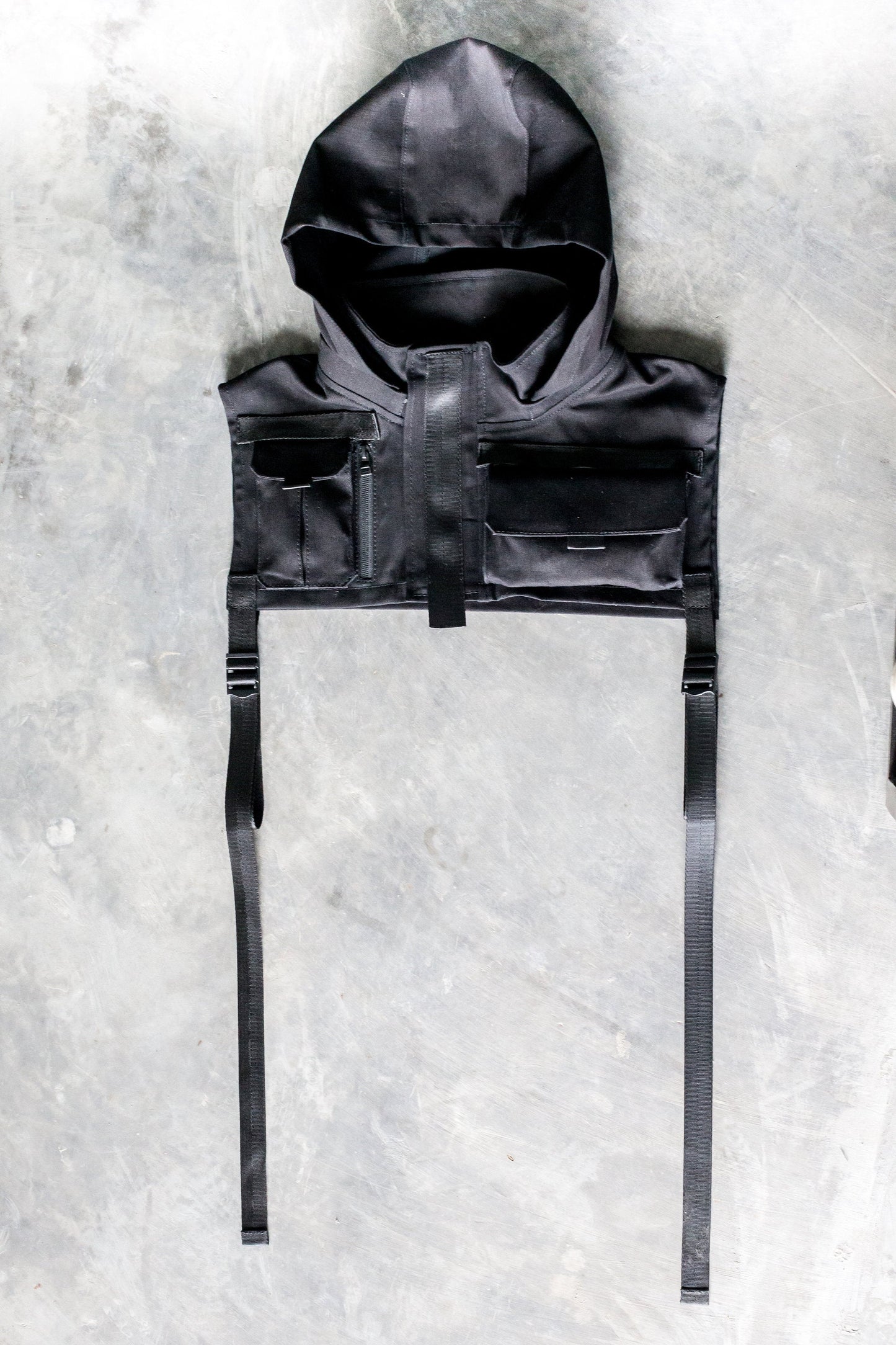 HIGHER GROUND Hooded Black Canvas Cropped Unisex Tech Wear Vest