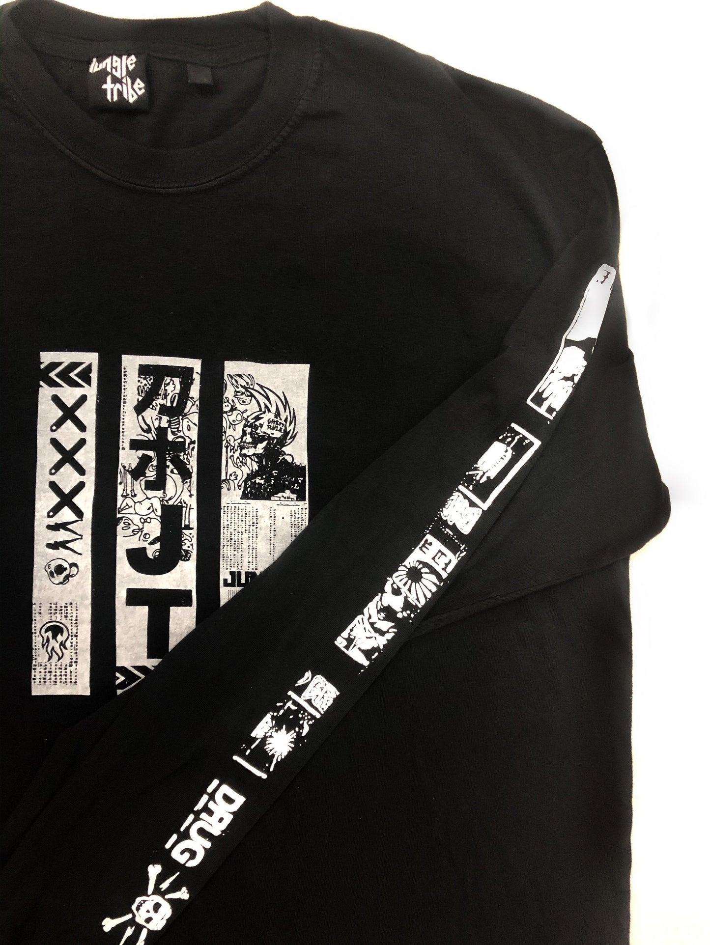 JT Anime Punk Unisex Long Sleeve Faded Black Tee
