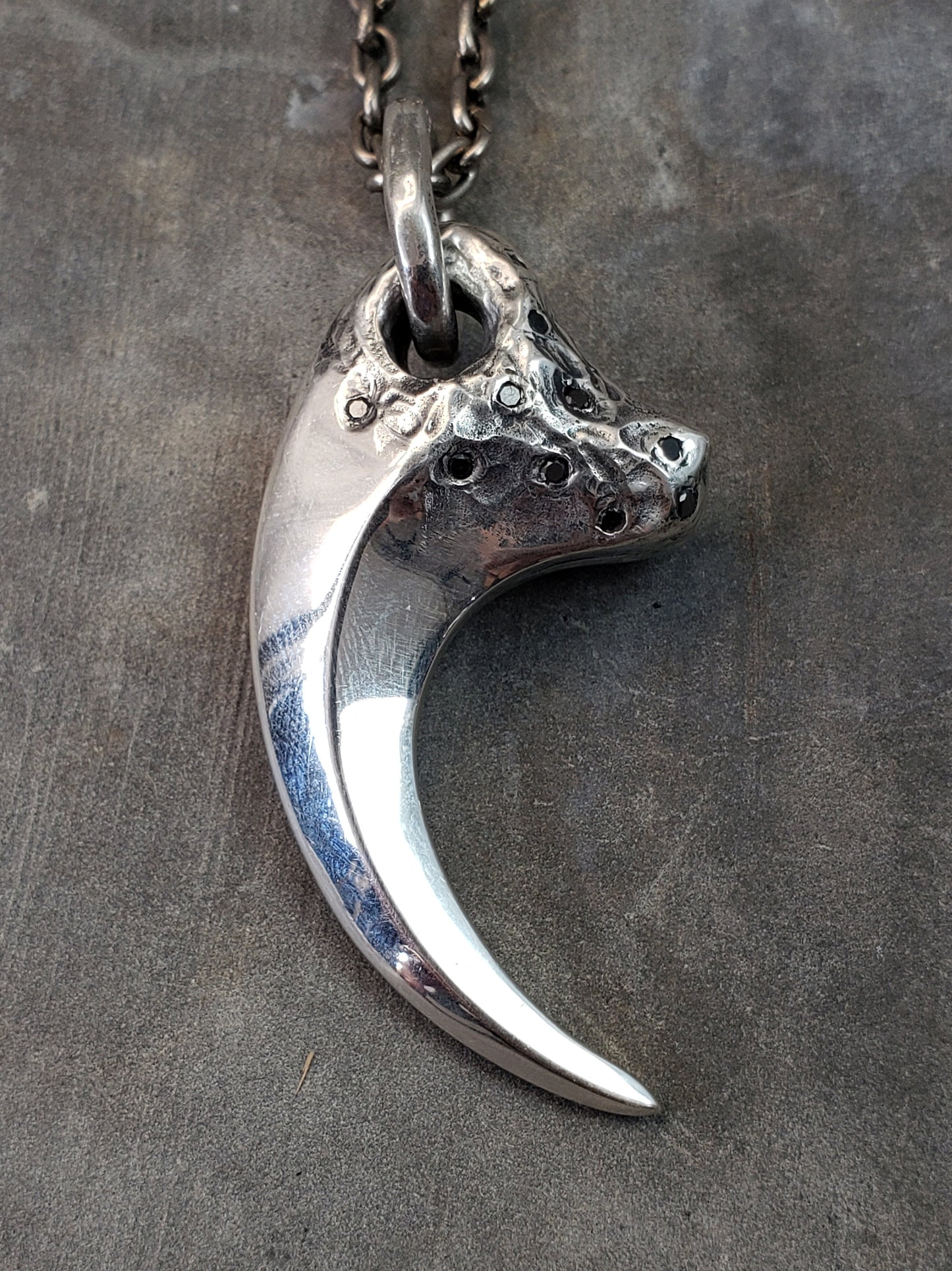 Sterling Silver Raptor Claw Necklace with Black Diamonds