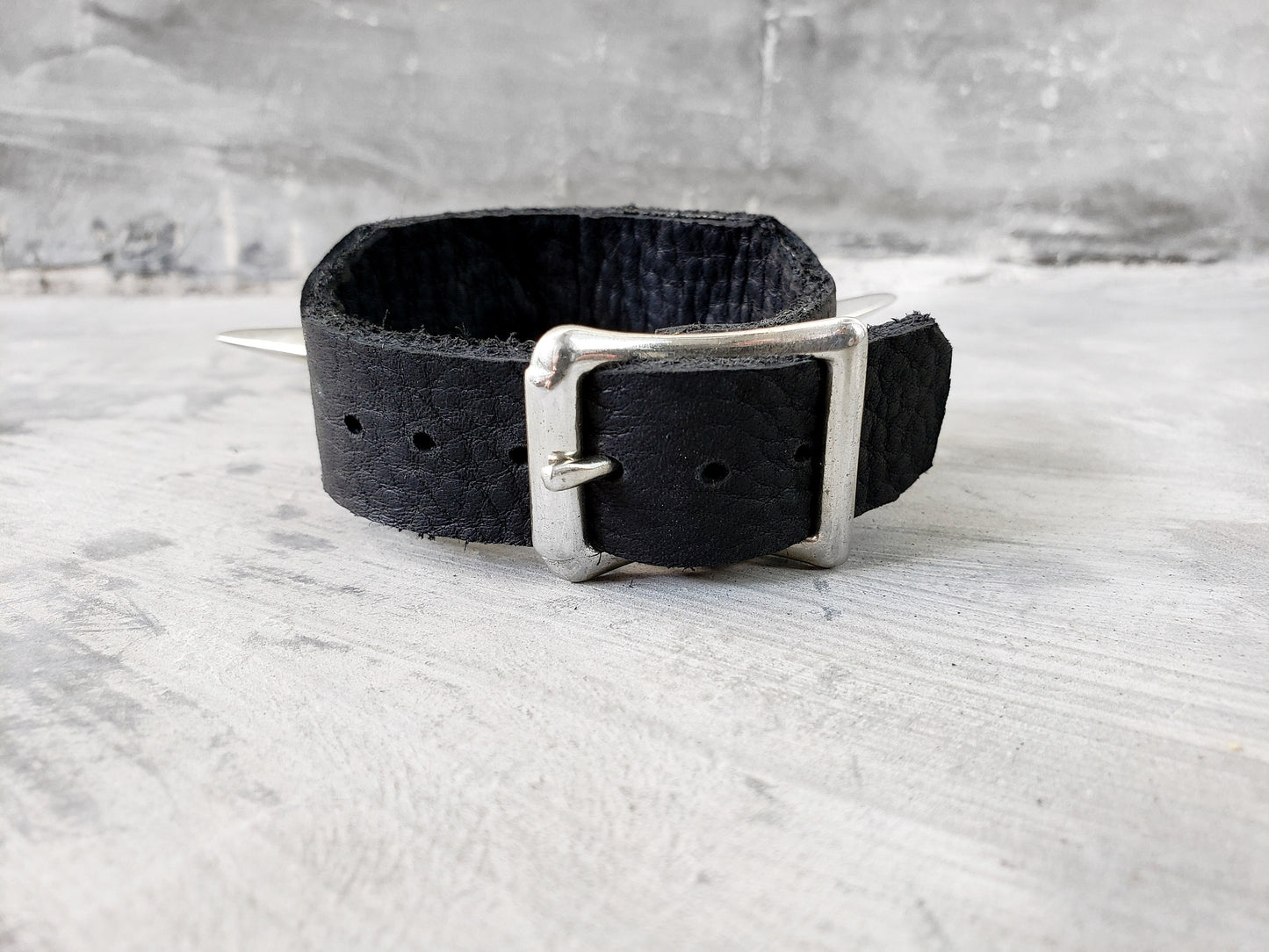 The Futurist Giant Spiked Black Leather Cuff