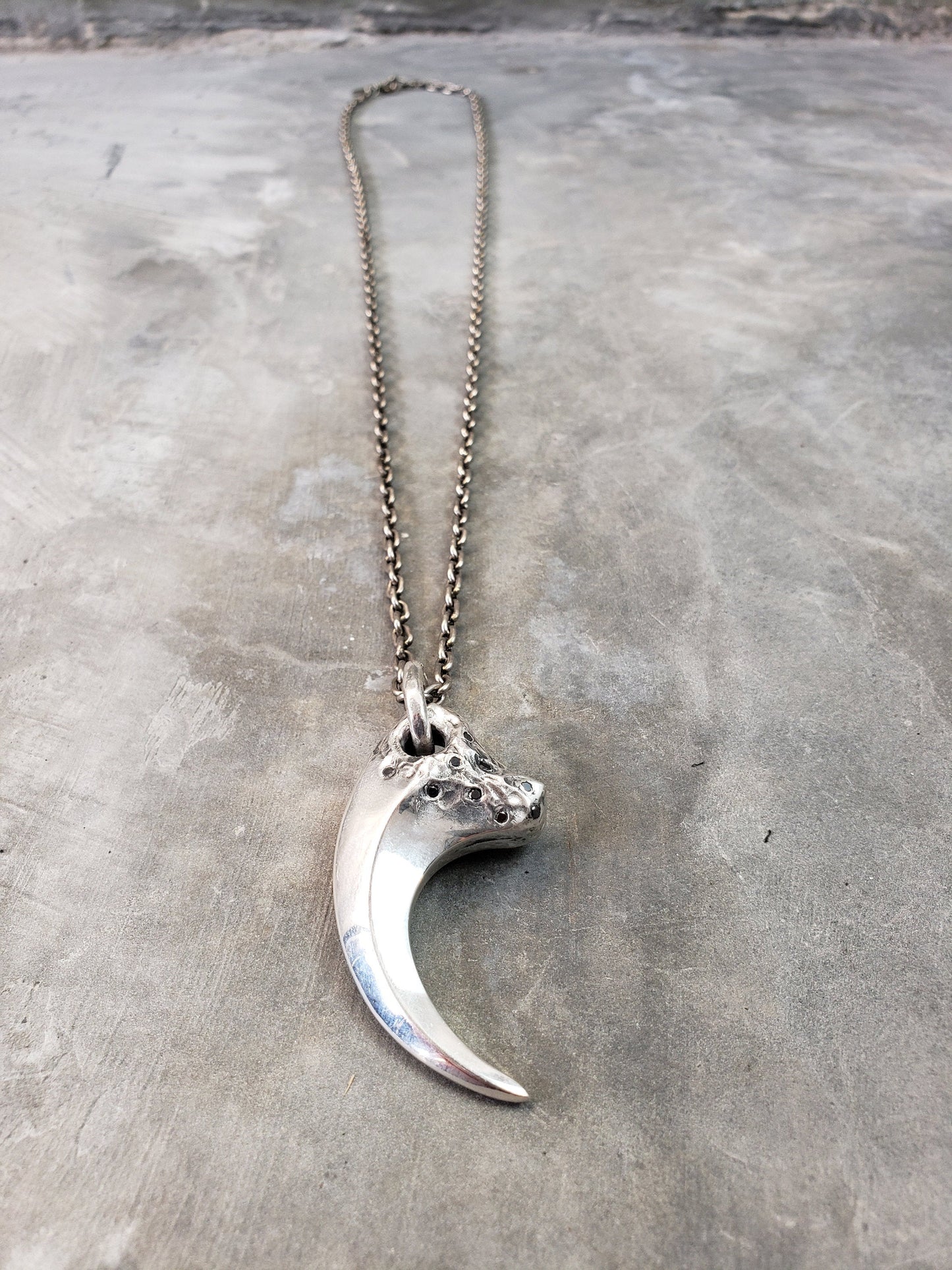 Sterling Silver Raptor Claw Necklace with Black Diamonds