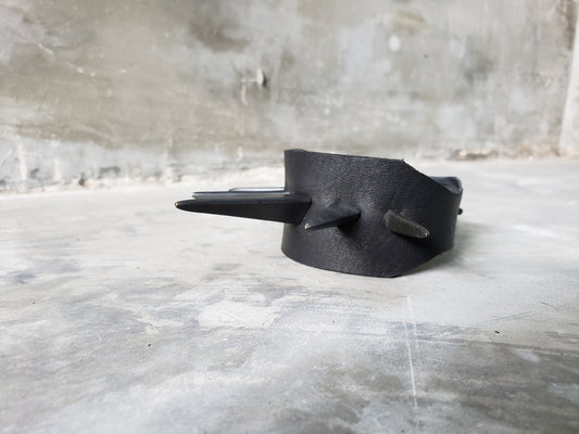 The Futurist Giant Spiked Black Leather Cuff